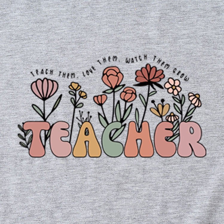 TEACHER Floral Women's Round Neck Short Sleeve Tee