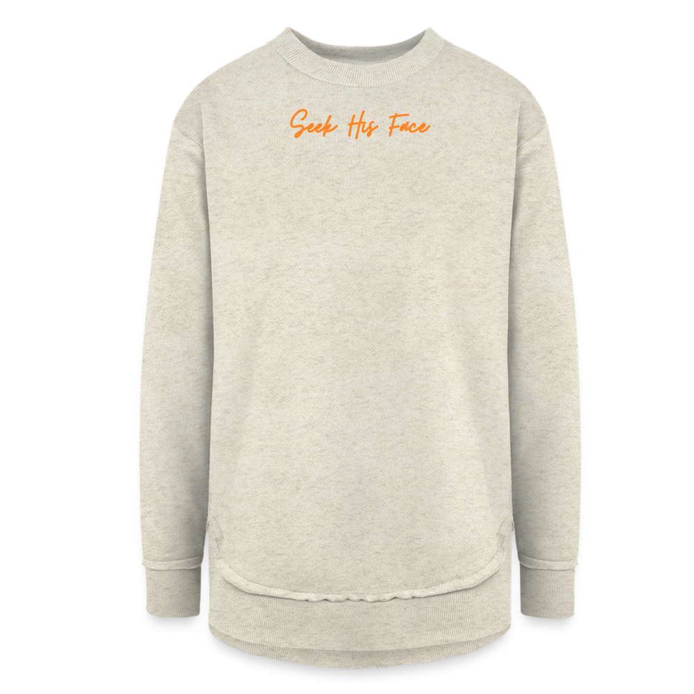 Seek His Face Women's Weekend Tunic Fleece Sweatshirt - heather oatmeal