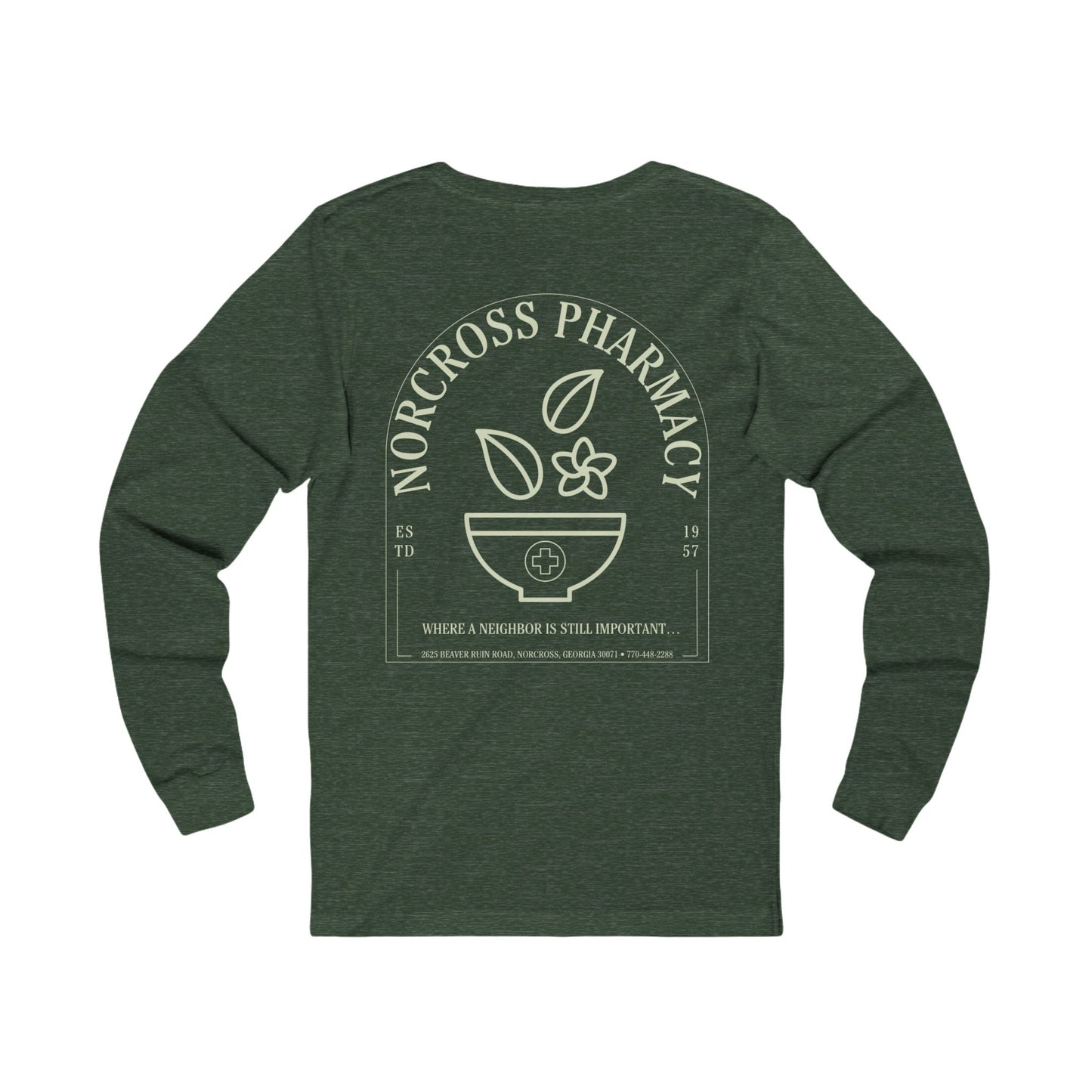 Vintage-Inspired Long Sleeve Relaxed Unisex T-Shirt for Norcross Pharmacy