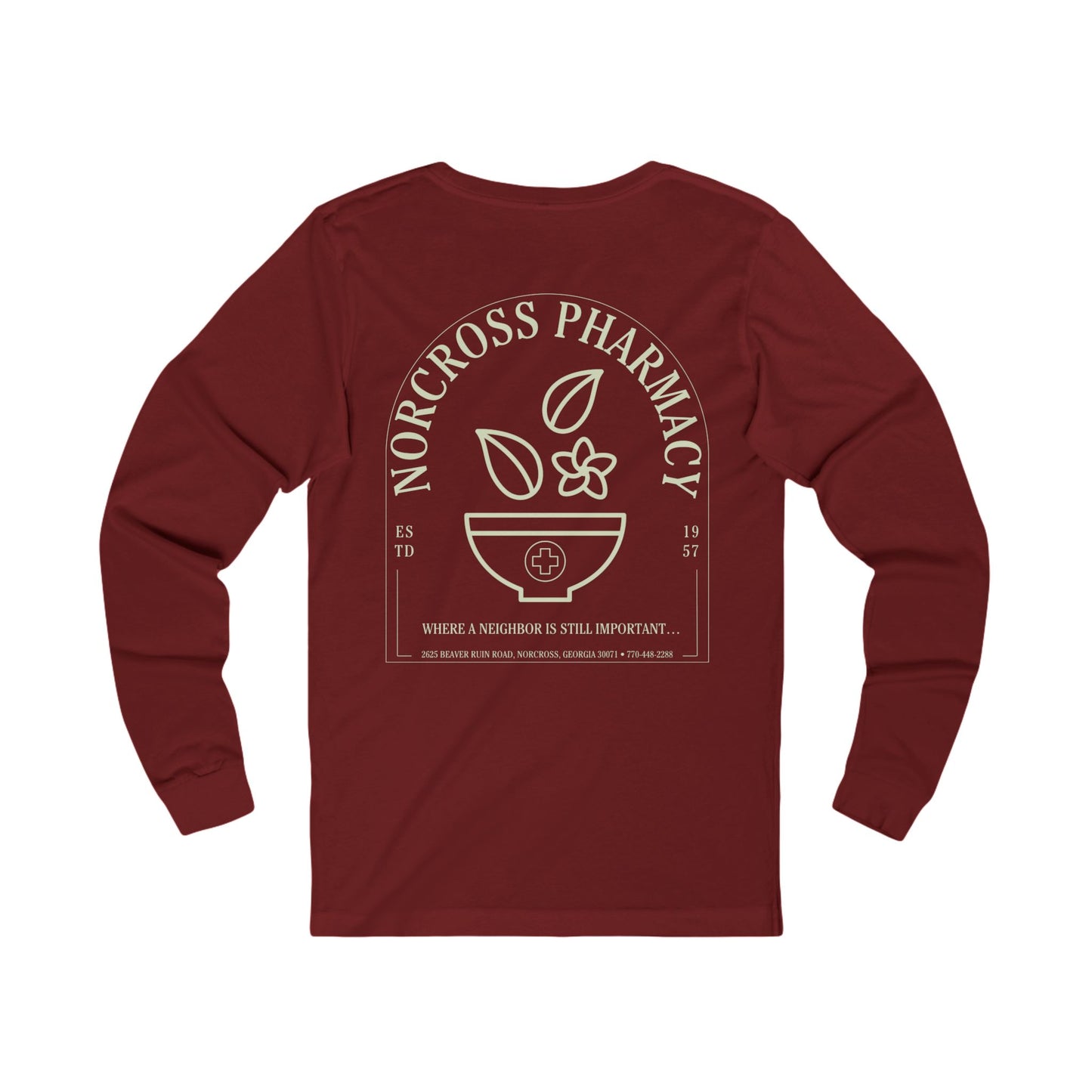 Vintage-Inspired Long Sleeve Relaxed Unisex T-Shirt for Norcross Pharmacy