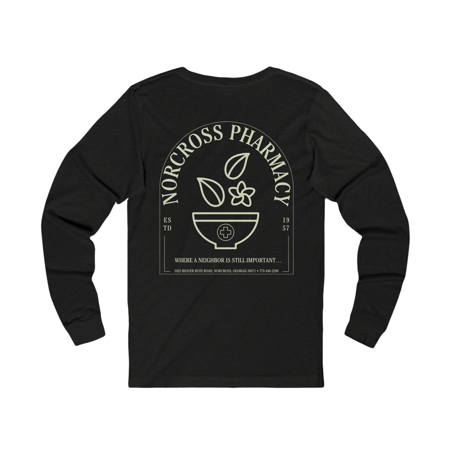 Vintage-Inspired Long Sleeve Relaxed Unisex T-Shirt for Norcross Pharmacy