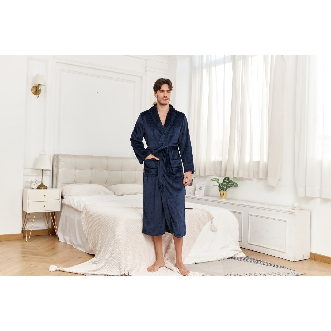 RONGTAI Mens Plush Long Soft And Warm Full Length Bathrobe