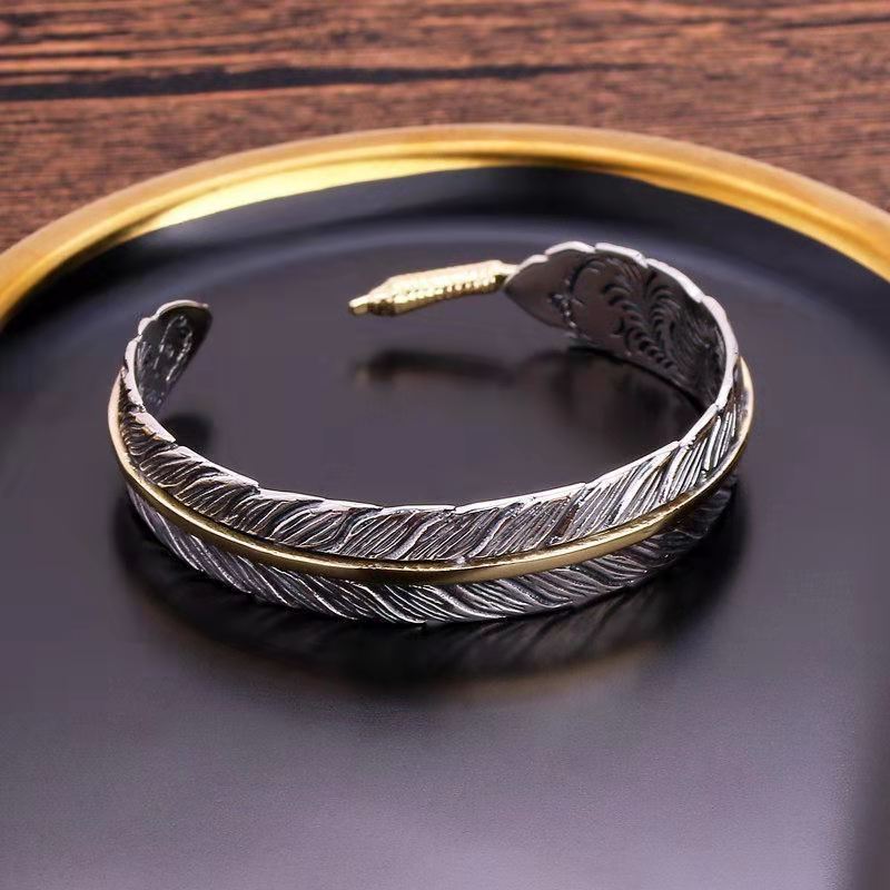 Men's Vintage Feather Bangle Bracelet