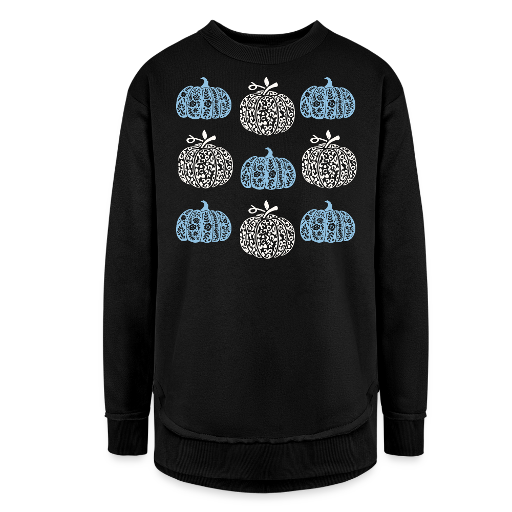 Blue & Cream Pumpkin Woman’s Weekend Tunic Fleece Sweatshirt - black