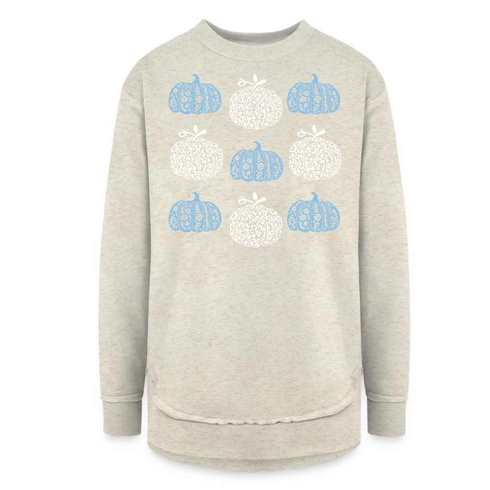 Blue & Cream Pumpkin Woman’s Weekend Tunic Fleece Sweatshirt - heather oatmeal