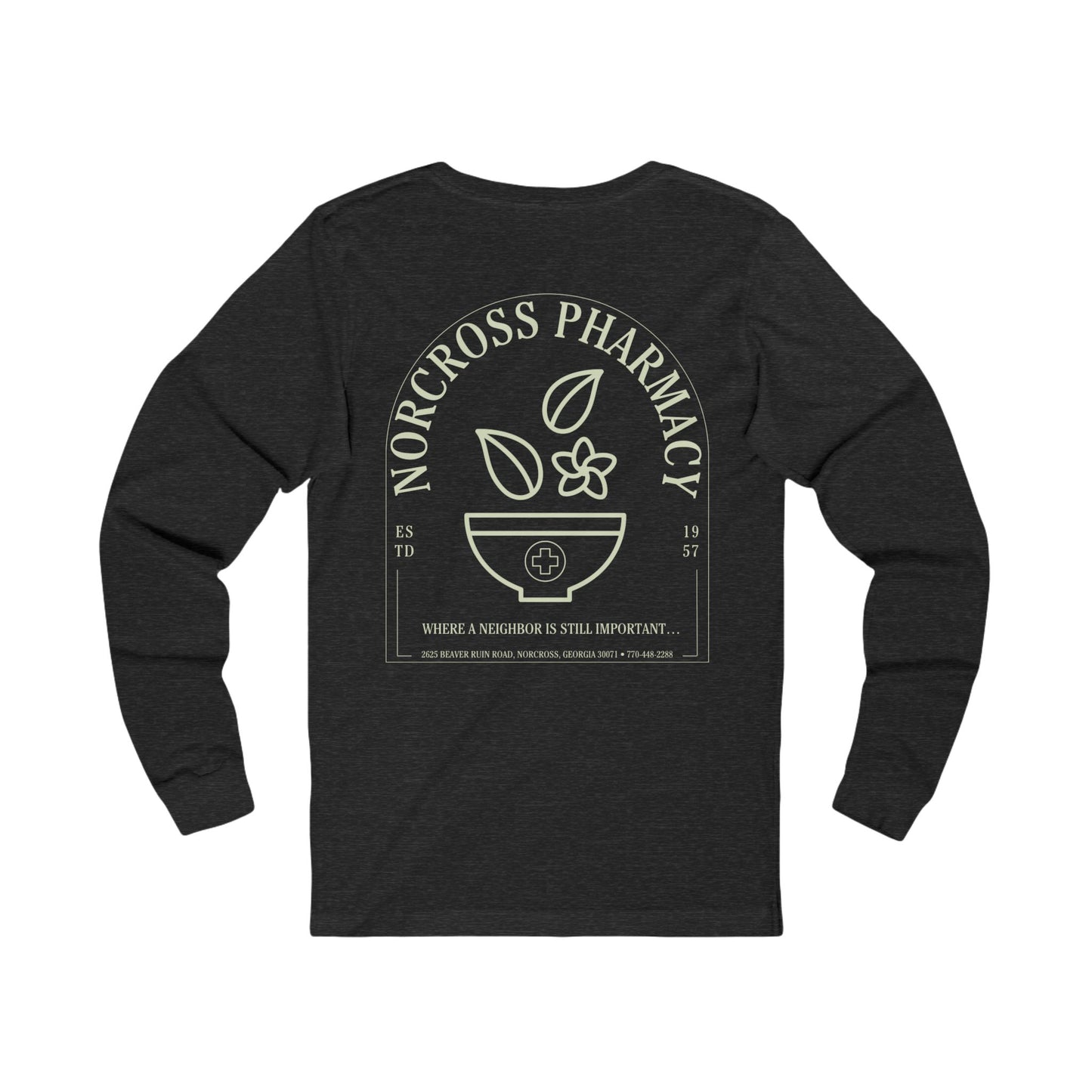 Vintage-Inspired Long Sleeve Relaxed Unisex T-Shirt for Norcross Pharmacy