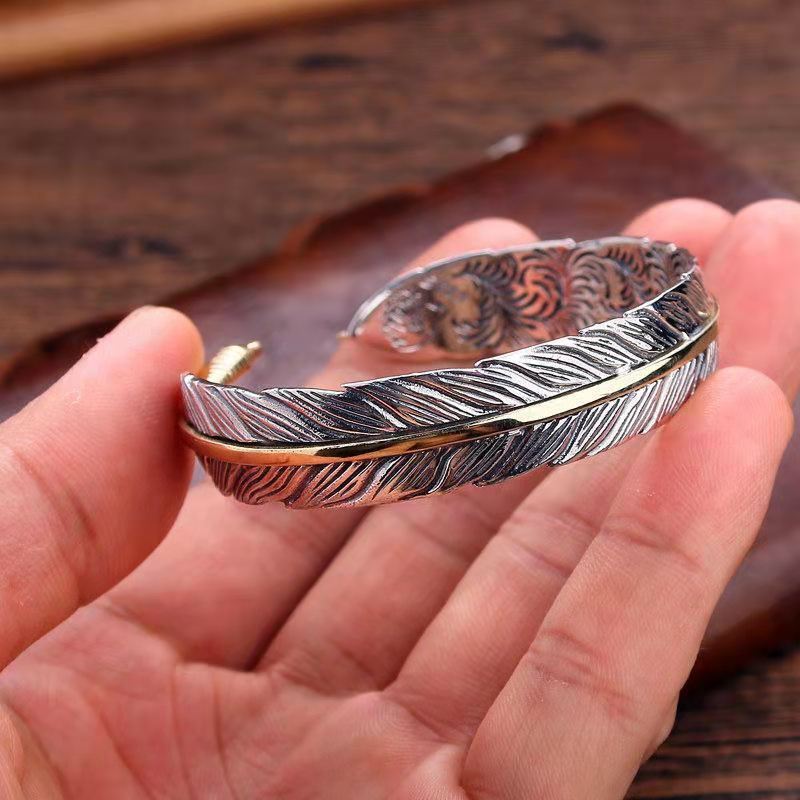 Men's Vintage Feather Bangle Bracelet
