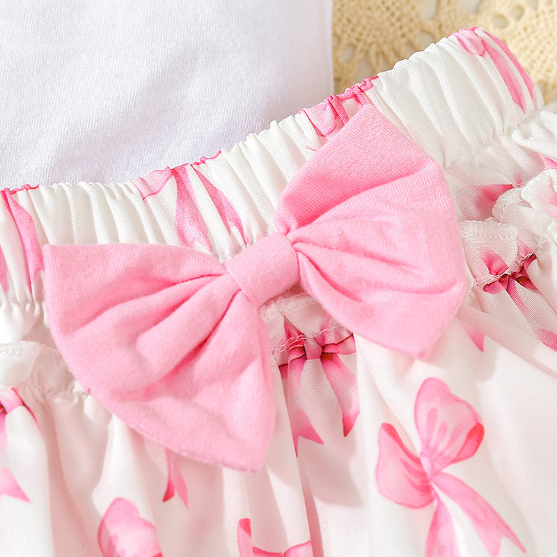 Pink Bow Romper Set For Girls