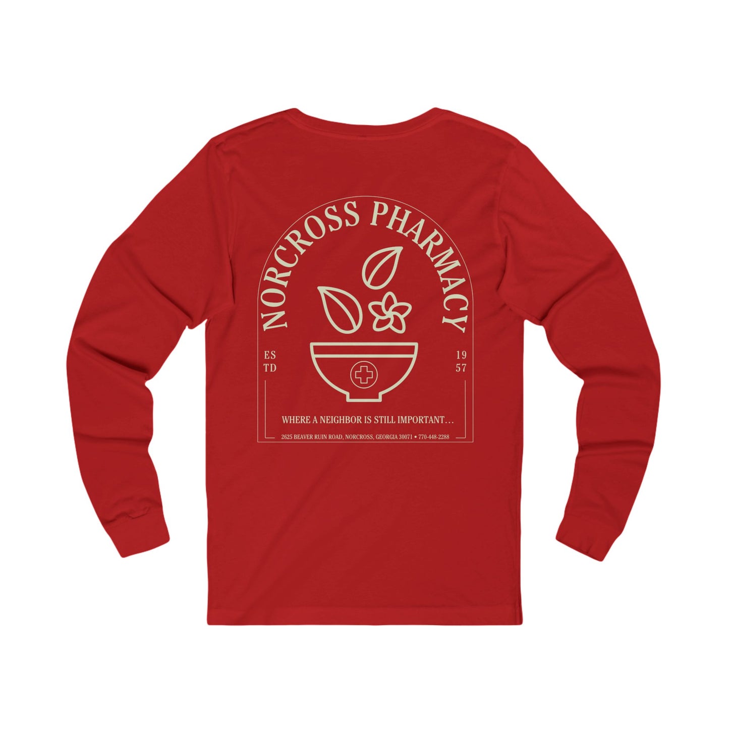 Vintage-Inspired Long Sleeve Relaxed Unisex T-Shirt for Norcross Pharmacy