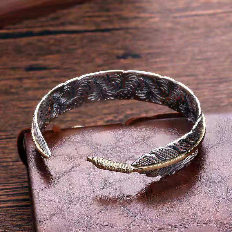 Men's Vintage Feather Bangle Bracelet