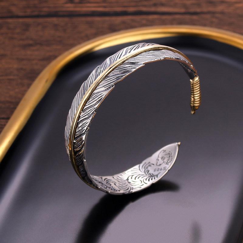 Men's Vintage Feather Bangle Bracelet