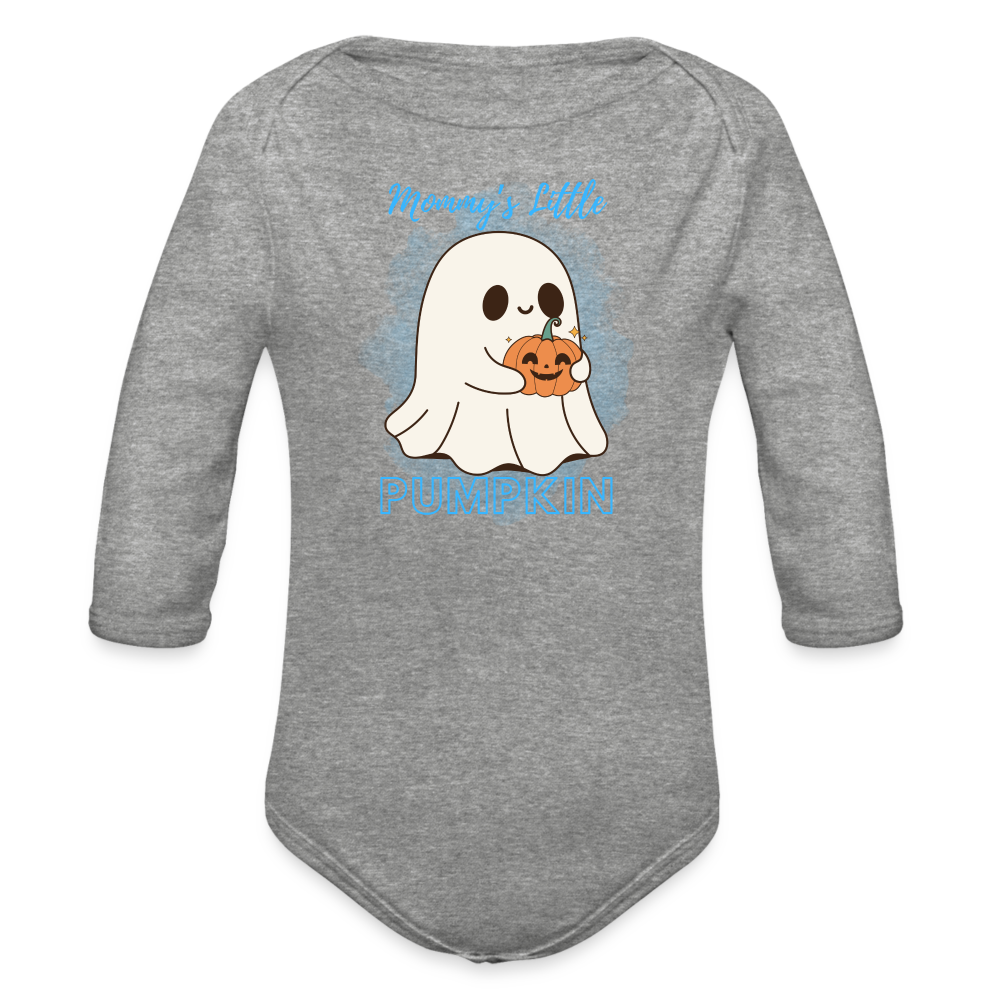 Mommy's Blue Pumpkin Organic Long Sleeve Baby Bodysuit - heather grey