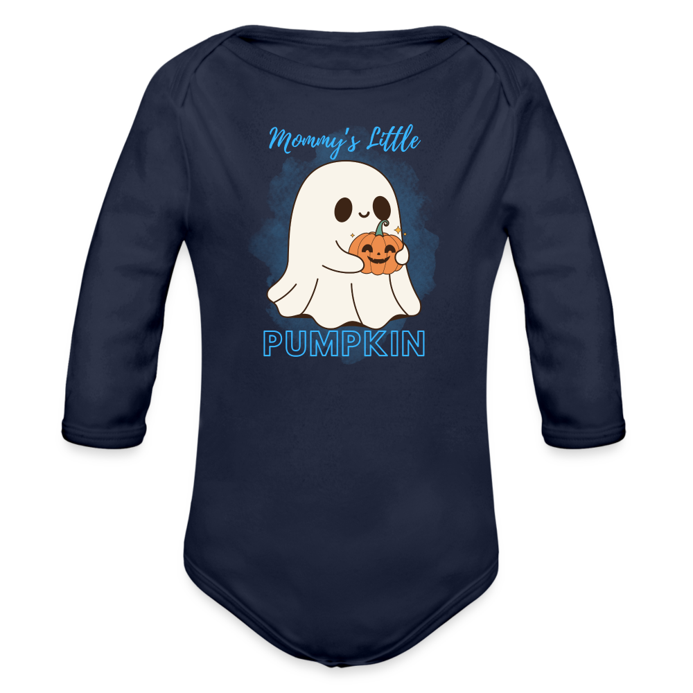 Mommy's Blue Pumpkin Organic Long Sleeve Baby Bodysuit - dark navy