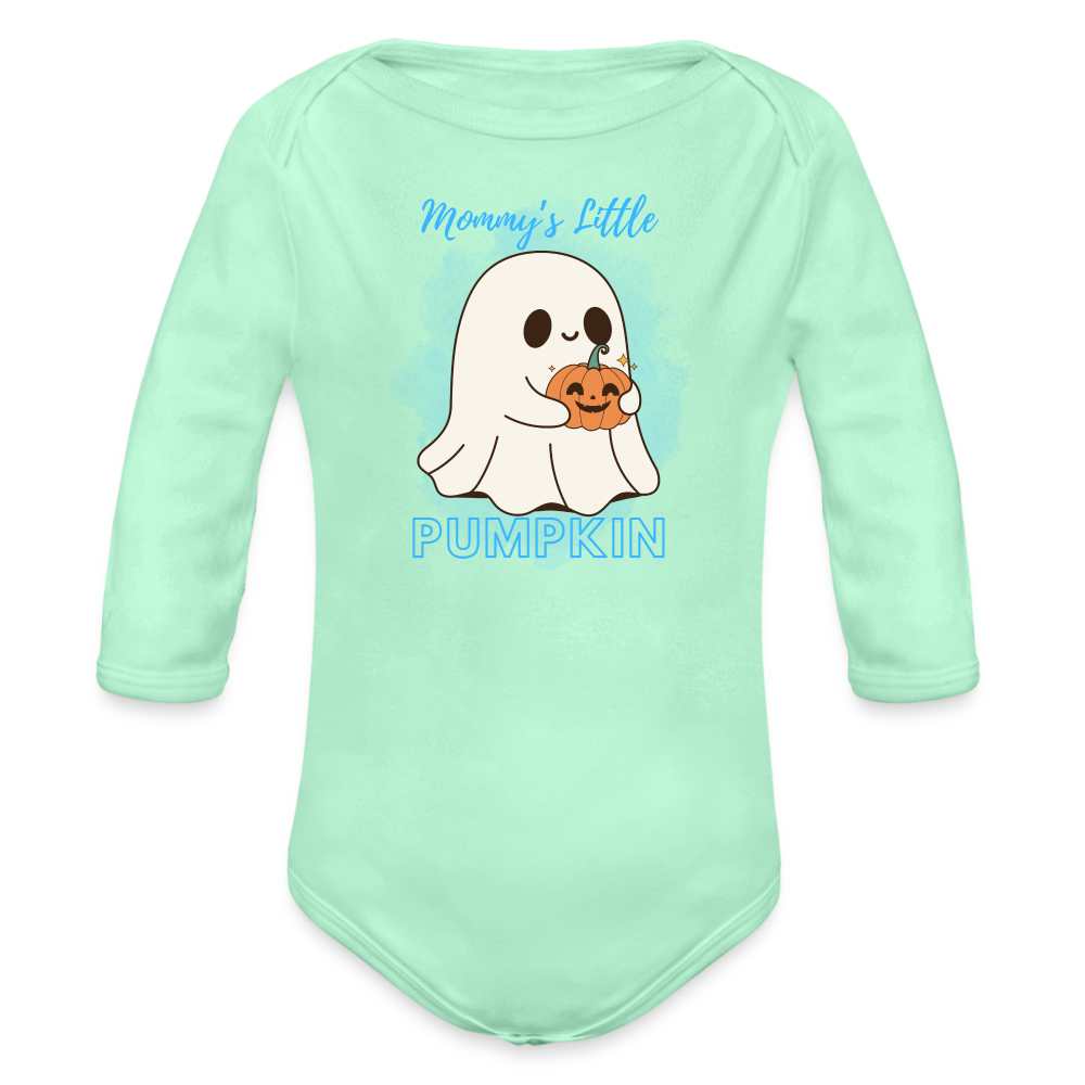 Mommy's Blue Pumpkin Organic Long Sleeve Baby Bodysuit - light mint