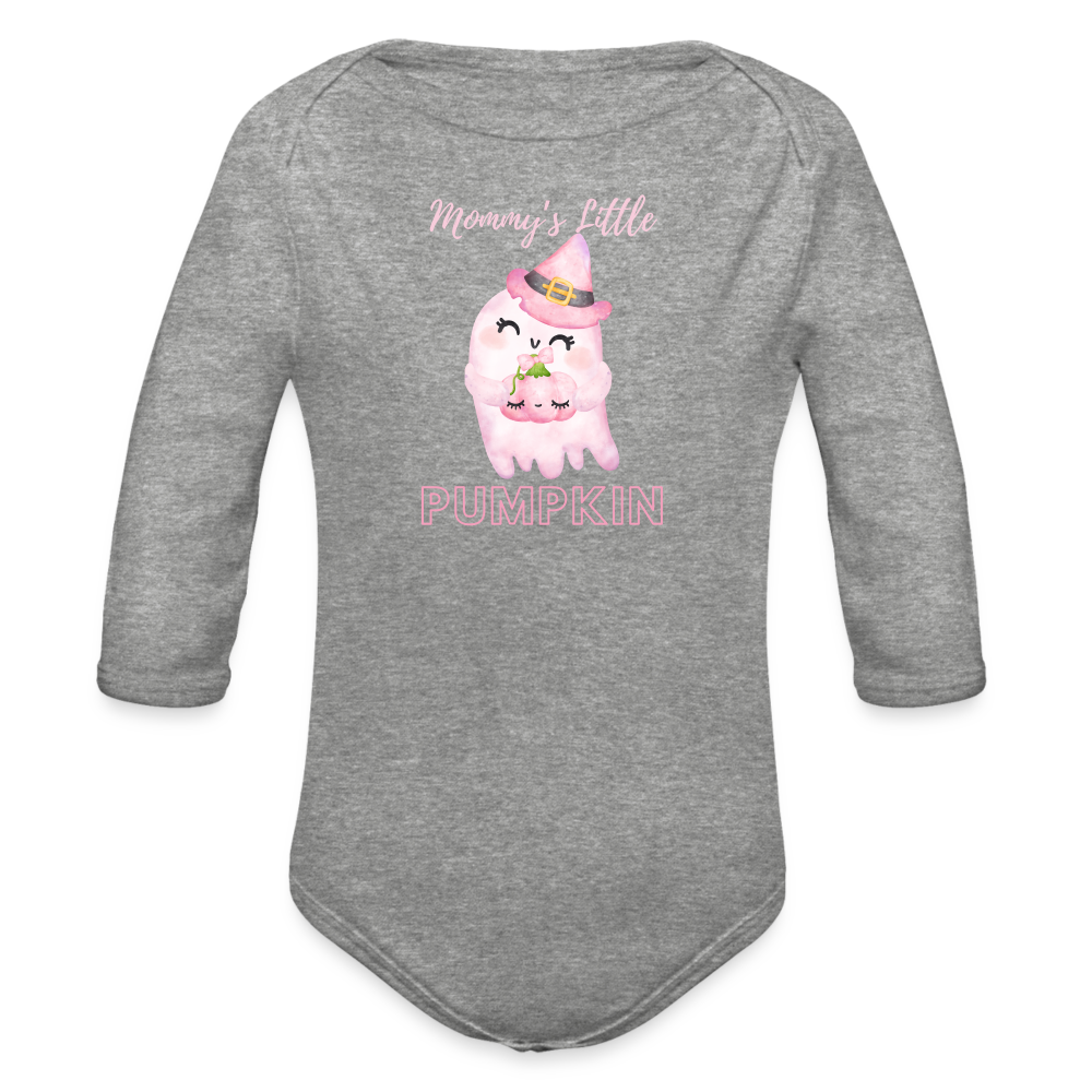Mommy's Pink Pumpkin Organic Long Sleeve Baby Bodysuit - heather grey