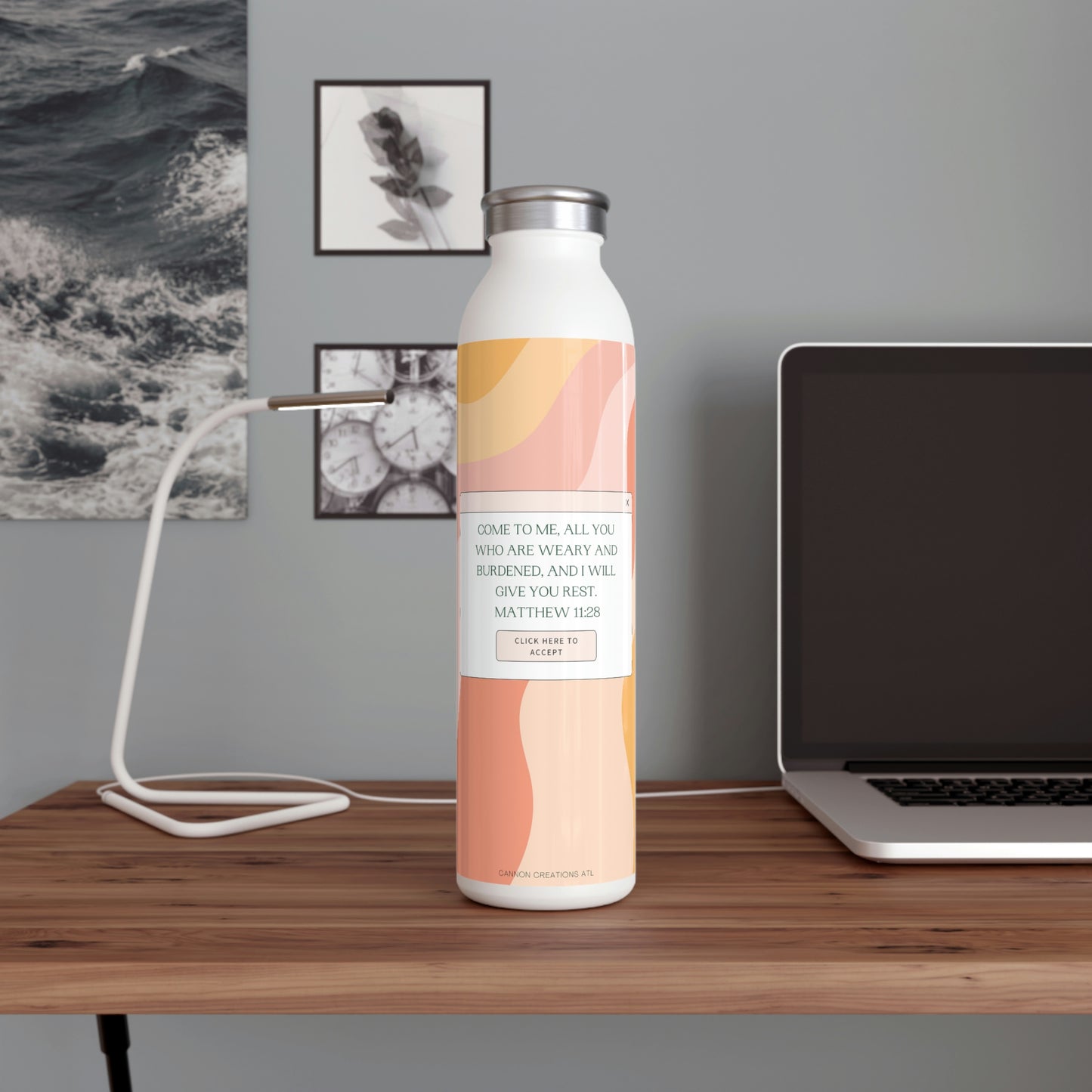 Slim Water Bottle with Matthew 11:28