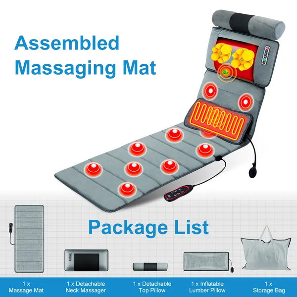 Full Body Electric Massage Mat With Heat Vibration Massage Pad Cushion Back Massage Mattress Chair Pad With Neck Massager Lumbar Pillow With 10 Vibration Motors 3 Timers GPCT5284