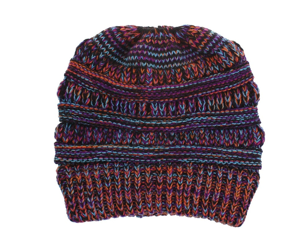 Multi-Color Knitted Hat Ladies Ponytail Style