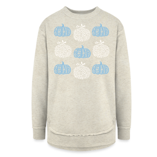 Blue & Cream Pumpkin Woman’s Weekend Tunic Fleece Sweatshirt - heather oatmeal