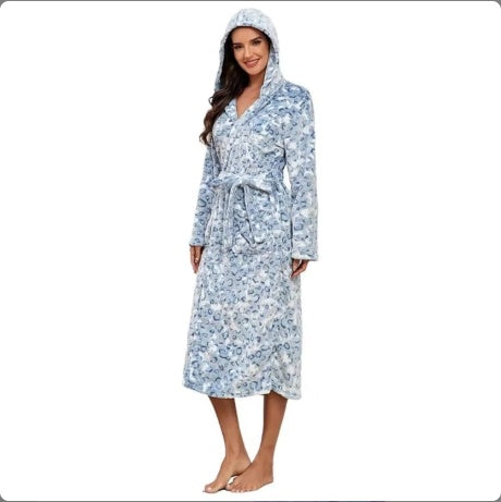Plush Soft Warm Hooded Bathrobe for Women