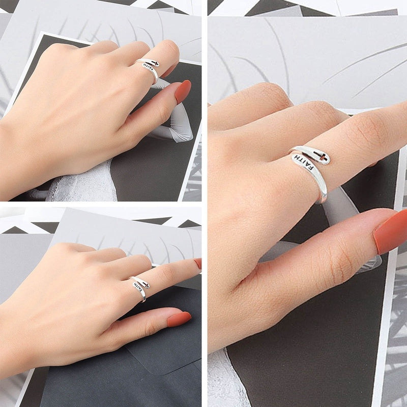 Vintage Adjustable Cross and Faith Ring