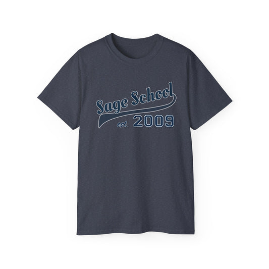 Navy Sage School Est. 2009 T‑Shirt — Vintage Navy