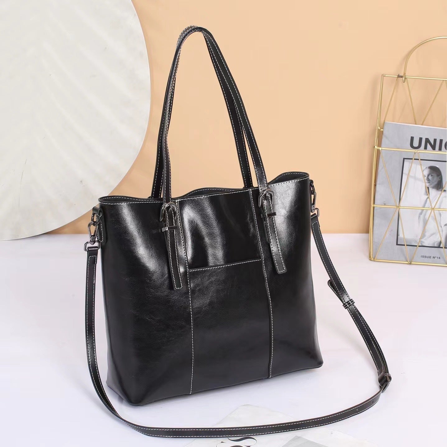 Pure Leather Messenger Tote
