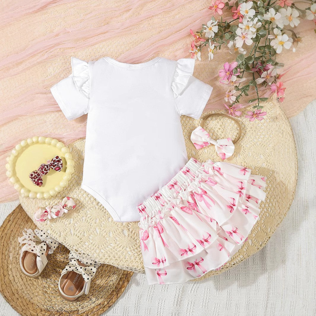 Pink Bow Romper Set For Girls