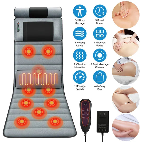 Full Body Electric Massage Mat With Heat Vibration Massage Pad Cushion Back Massage Mattress Chair Pad With Neck Massager Lumbar Pillow With 10 Vibration Motors 3 Timers GPCT5284