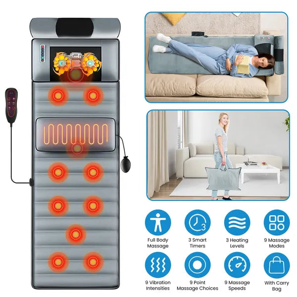 Full Body Electric Massage Mat With Heat Vibration Massage Pad Cushion Back Massage Mattress Chair Pad With Neck Massager Lumbar Pillow With 10 Vibration Motors 3 Timers GPCT5284