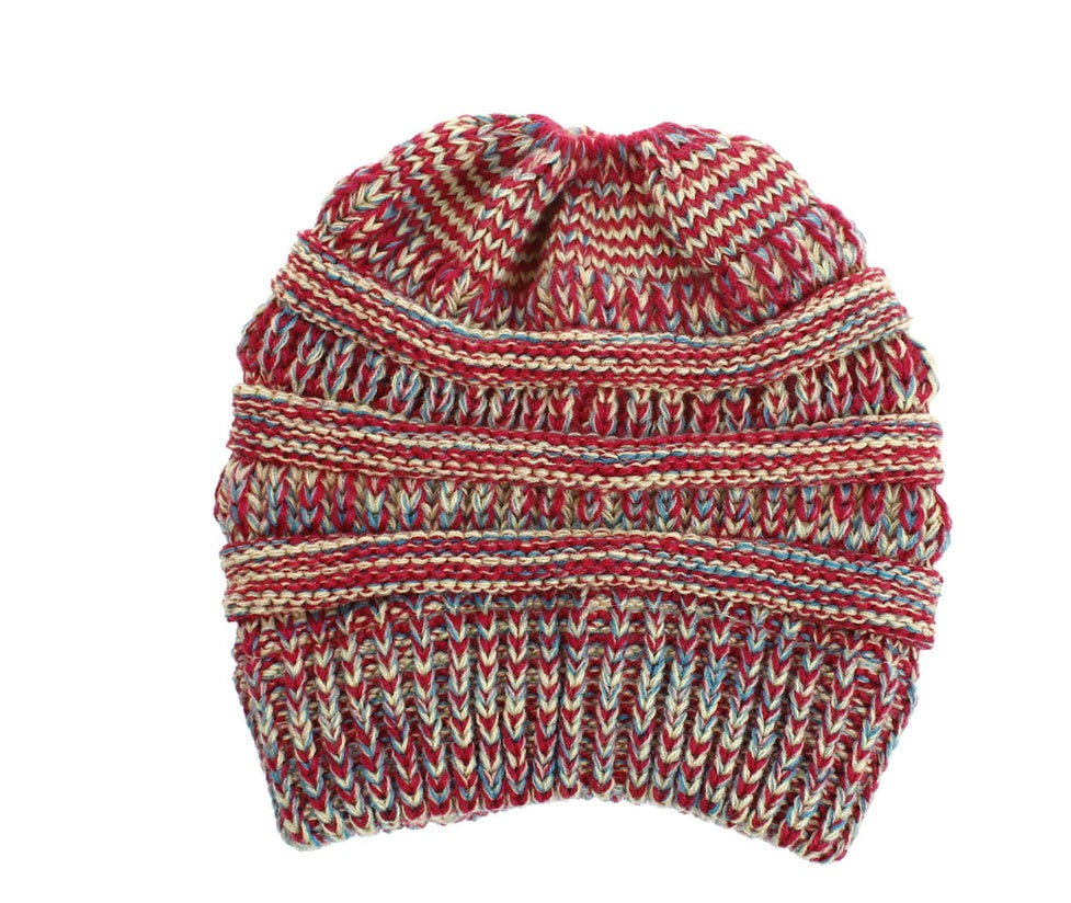 Multi-Color Knitted Hat Ladies Ponytail Style