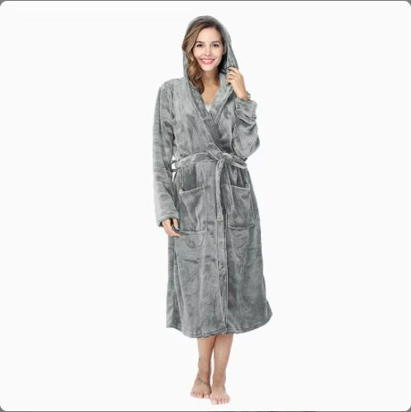 Plush Soft Warm Hooded Bathrobe for Women