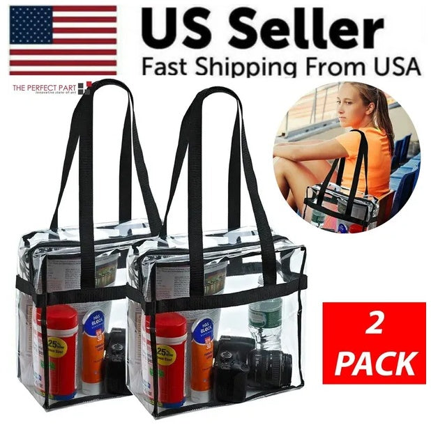 2x Clear Zip Tote Bag for Stadium Security