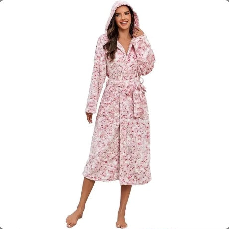 Plush Soft Warm Hooded Bathrobe for Women