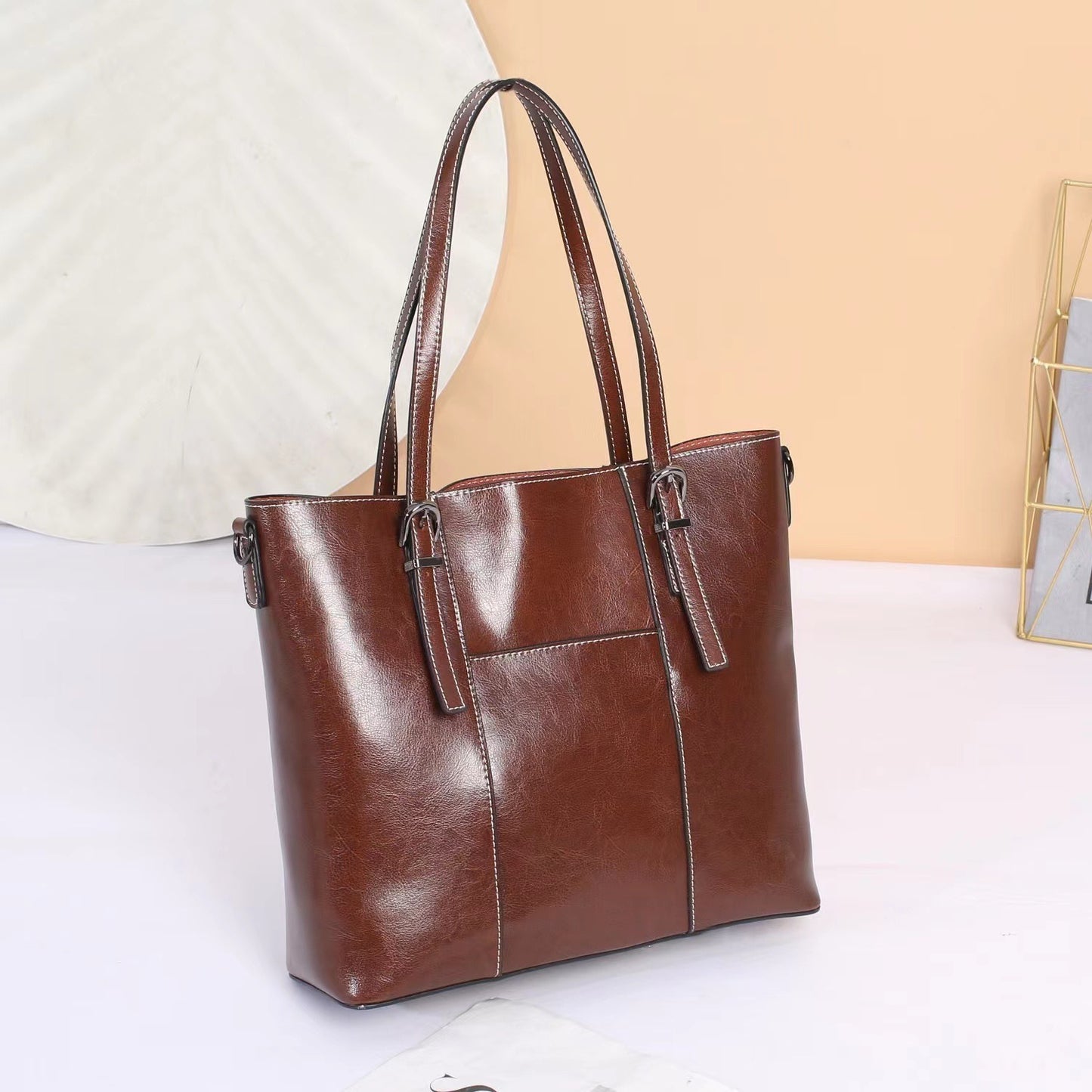 Pure Leather Messenger Tote