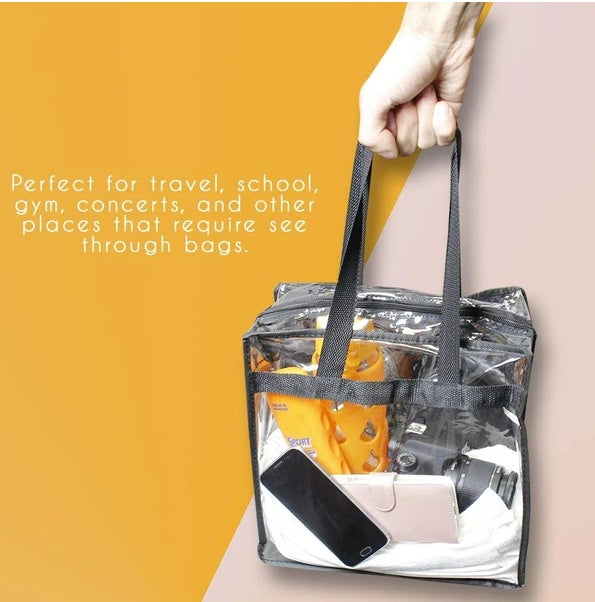 2x Clear Zip Tote Bag for Stadium Security