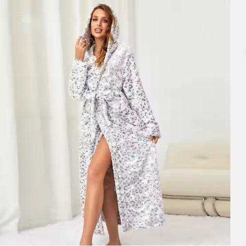 Plush Soft Warm Hooded Bathrobe for Women
