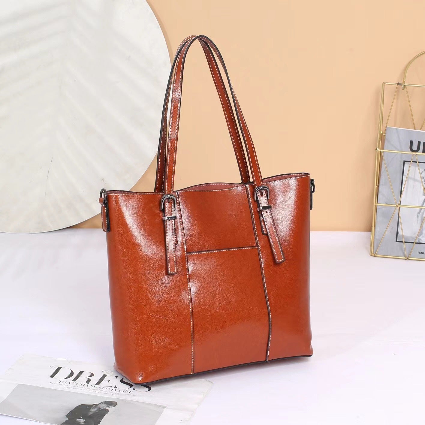 Pure Leather Messenger Tote