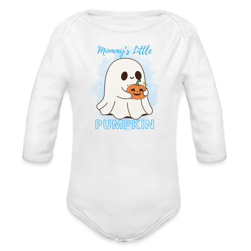 Mommy's Blue Pumpkin Organic Long Sleeve Baby Bodysuit - white