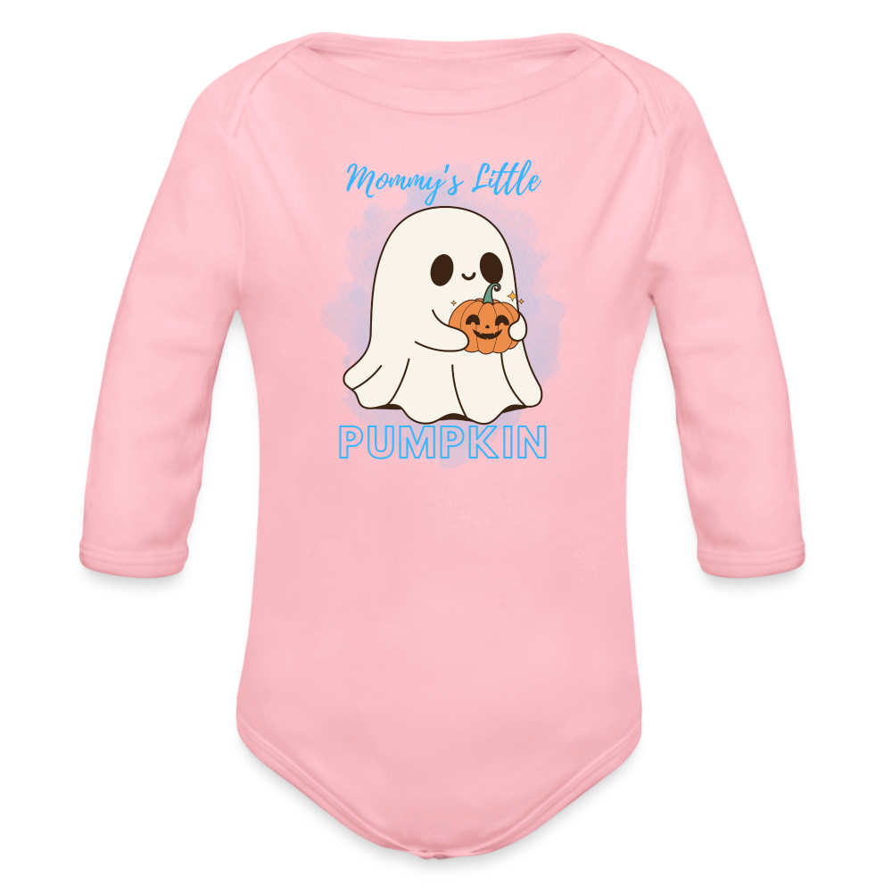 Mommy's Blue Pumpkin Organic Long Sleeve Baby Bodysuit - light pink