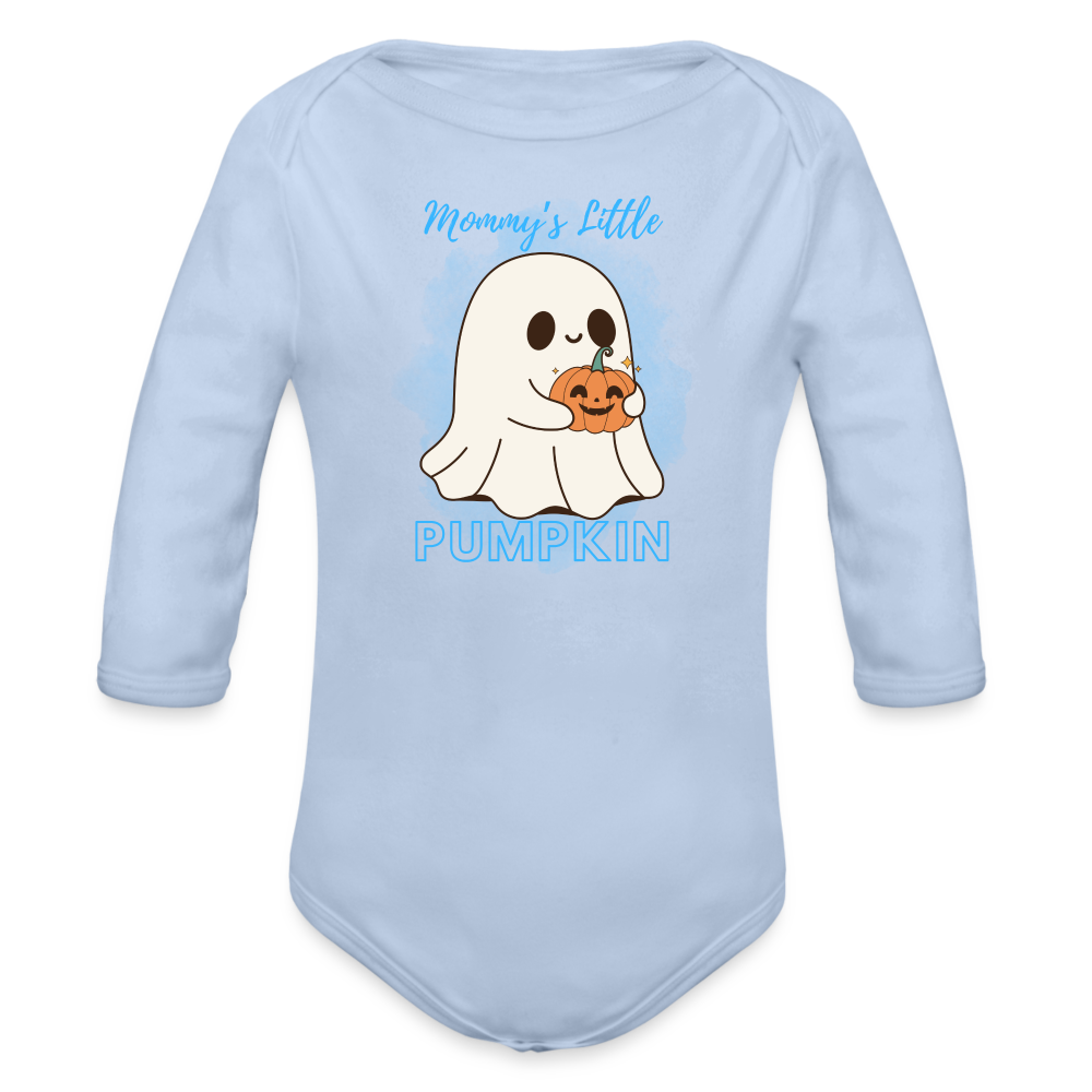 Mommy's Blue Pumpkin Organic Long Sleeve Baby Bodysuit - sky