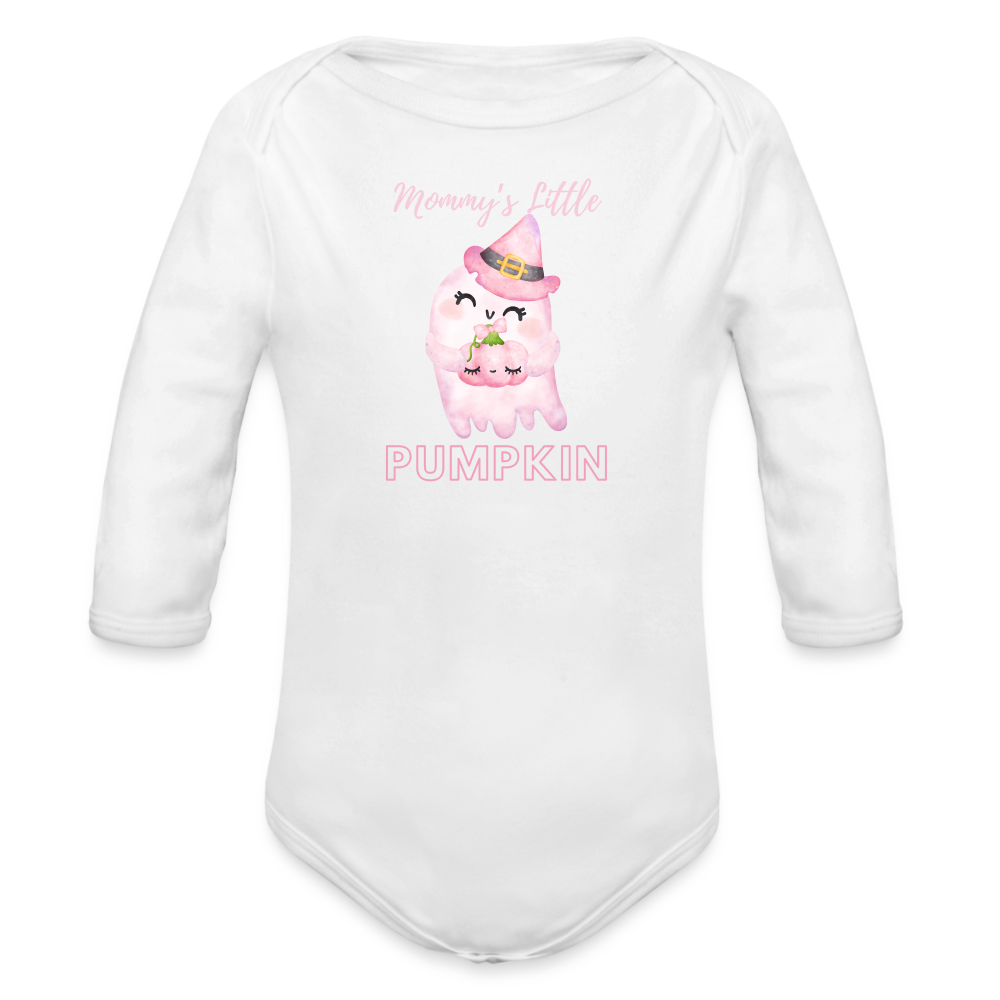 Mommy's Pink Pumpkin Organic Long Sleeve Baby Bodysuit - white