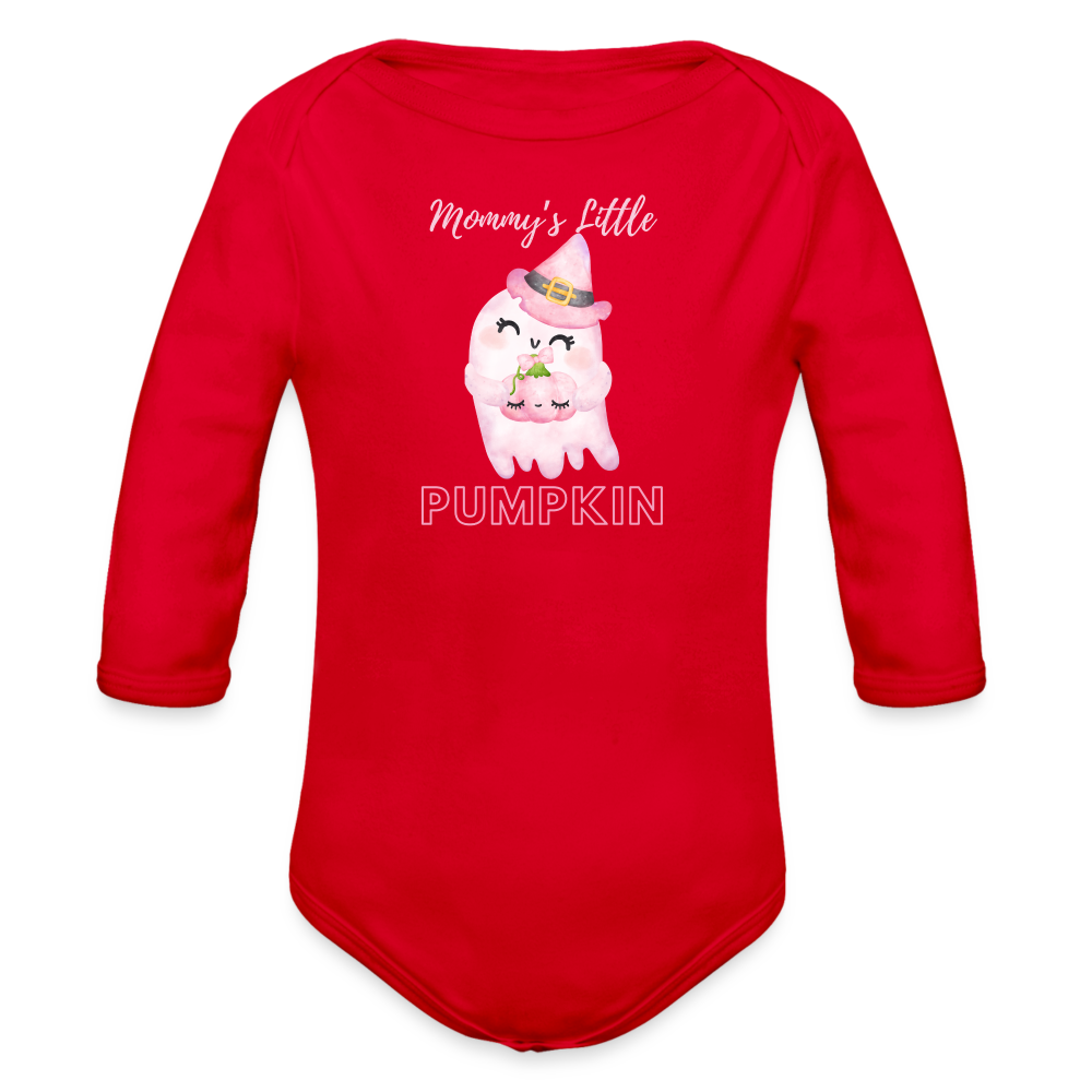 Mommy's Pink Pumpkin Organic Long Sleeve Baby Bodysuit - red