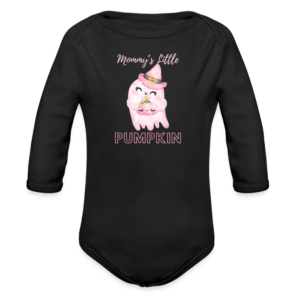 Mommy's Pink Pumpkin Organic Long Sleeve Baby Bodysuit - black