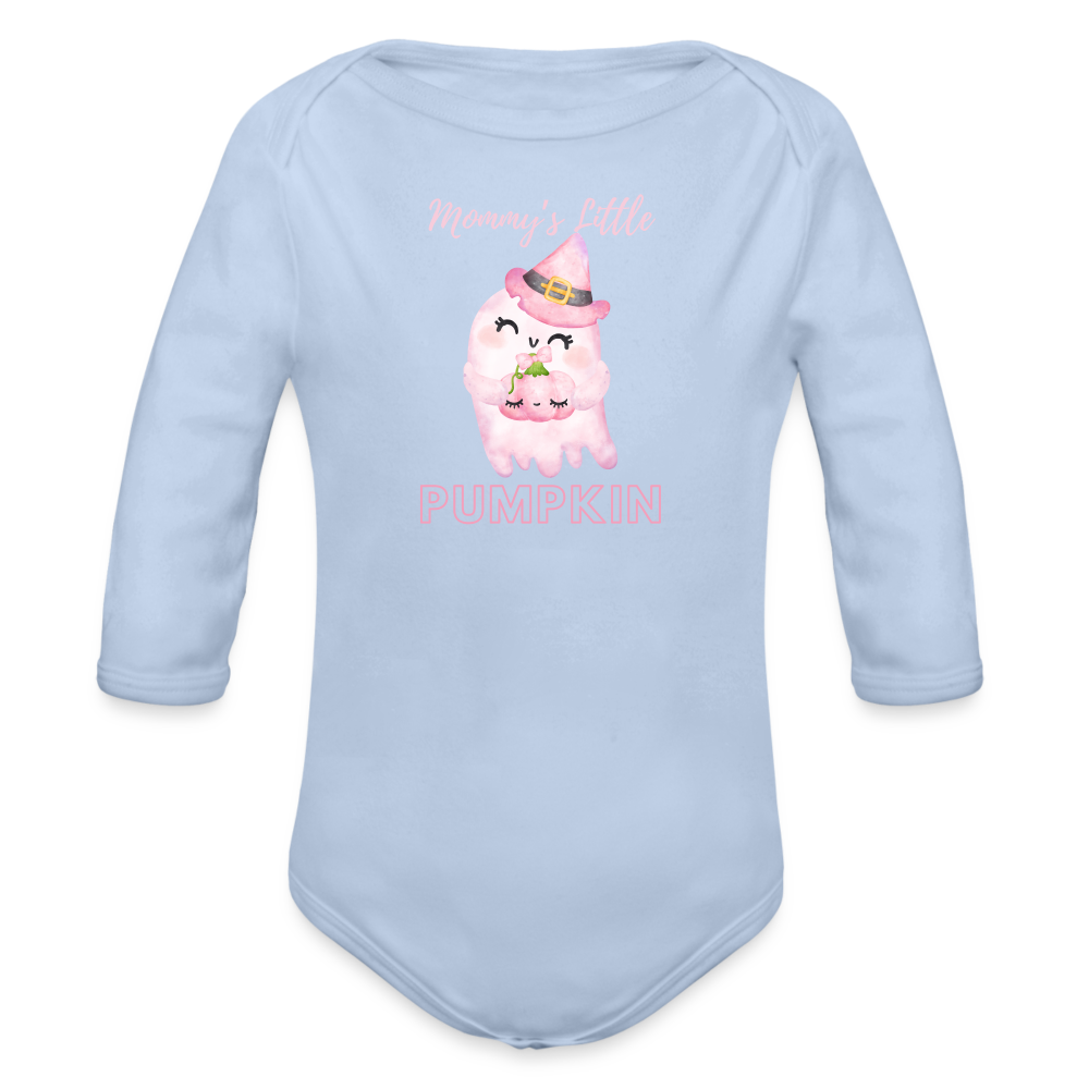 Mommy's Pink Pumpkin Organic Long Sleeve Baby Bodysuit - sky