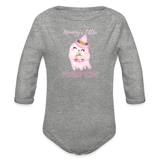 Mommy's Pink Pumpkin Organic Long Sleeve Baby Bodysuit - heather grey